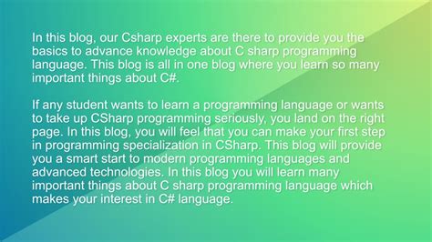 Ppt C Sharp Programming Language And Its Applications Full Guide
