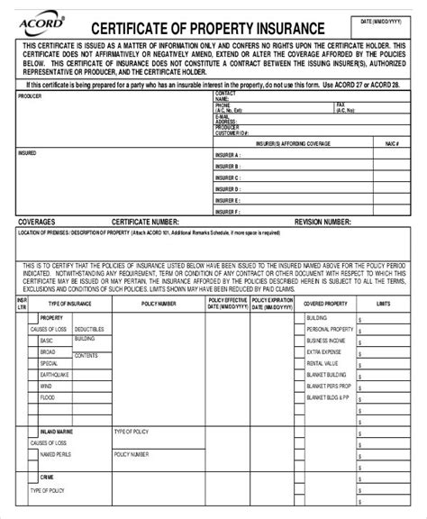 (per accident) (ea accident) $ $ n / a subr wvd addl insr Insurance Certificate Template - 10+ Free Word, PDF ...