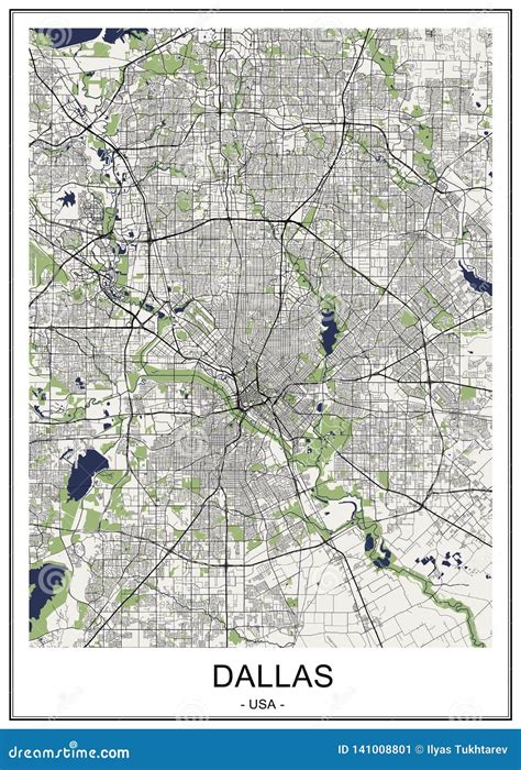 Map Of The City Of Dallas Texas Usa Stock Illustration Illustration