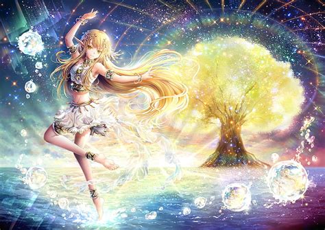 1284x2778px Free Download Hd Wallpaper Anime Girl Dancing Elf Ears Blonde Scenic Water