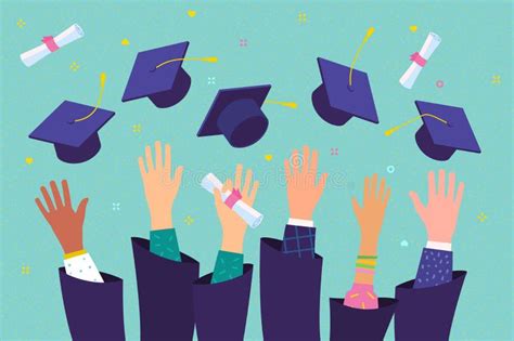 Concept Of Education Graduates Throwing Graduation Hats In The Air