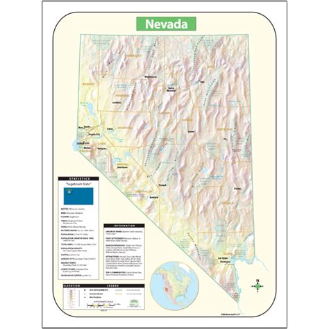 Amazoncom 60 X 45 Giant Nevada State Wall Map Poster With Topography Images