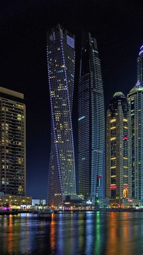 Wolkenkratzer Dubai Nacht Stadt Fluss Lichter 1920x1440 Hd