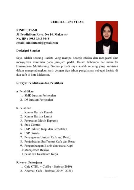 Contoh Cv Mahasiswa Masih Kuliah Images Riset