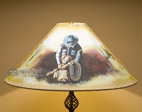 24 Painted Leather Lamp Shade Cowboy Pl52 Mission Del Rey Southwest