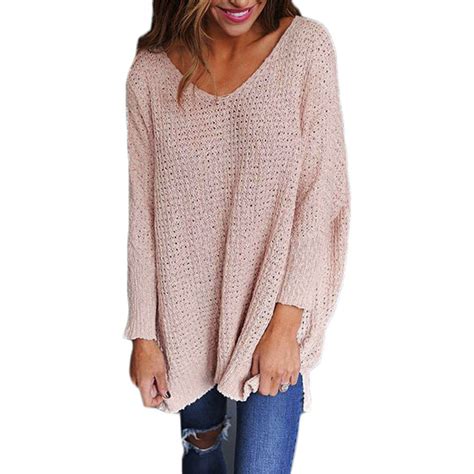 autumn winter v neck sweaters women casual loose oversized knitted pullovers solid loose jumper