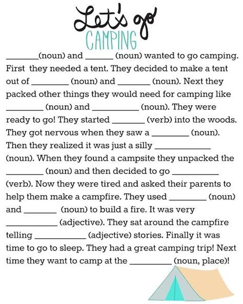 Mad libs are best played with a friend, sibling, or family member. Tons of Fun Camping Themed Activities for Kids {With Free ...
