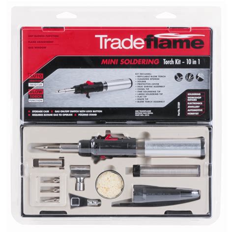 Soldering is the process of joining two pieces of metal together by heating them, using a material of the entire piece is heated evenly with the torch to the melting point of the solder, causing the solder. Tradeflame Soldering Torch Kit 10-in-1 Mini | Bunnings ...