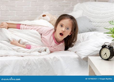 Cute Little Child Girl Wakes Up From Sleep Stock Image Image Of Dream