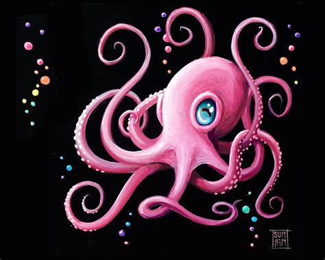 Pink Octopus Illustration Pop Art Print Pop Surrealism Fine Art Print