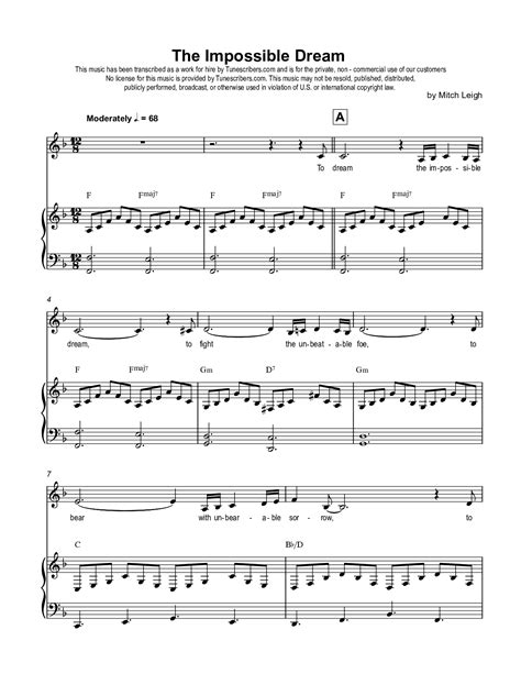 Tunescribers The Impossible Dream Sheet Music
