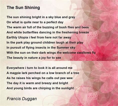 The Sun Shining By Francis Duggan The Sun Shining Poem