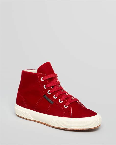 Lyst Superga Man Repeller Lace Up High Top Sneakers Velvet In Red