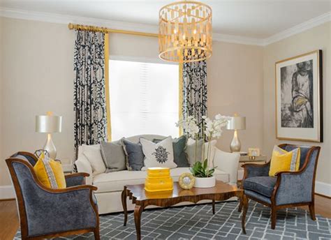 Beautiful Grey And Cream Living Room With A Pop Of Yellow Gold Drum