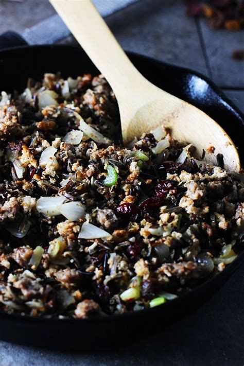 Remove turkey parts from neck and breast cavities and reserve for other uses, if desired. Wild Rice Stuffing with Turkey Italian Sausage, Cranberries and Hazelnuts | Recipe | Rice ...
