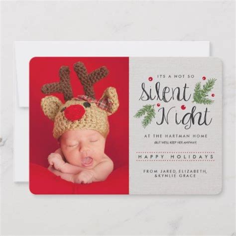 Welcome your new arrival with a unique christmas baby announcement made by artists. A Not So Silent Night New Baby Rustic Photo Holiday Card | Zazzle.com | Birth announcement ...