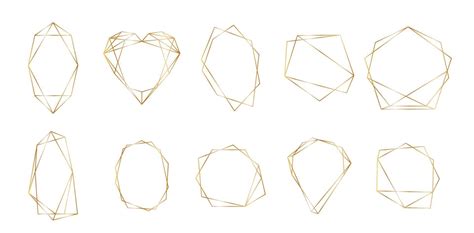 Gold Polygonal Frame With Golden Glitter Triangles Geometric Diamond