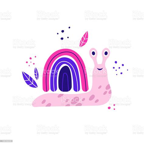 Cute Pink Snail Vector Cartoon Illustration Stok Vektör Sanatı