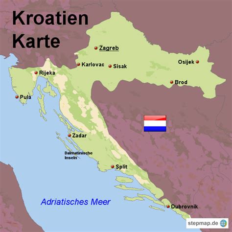 Kroatia har over 1000 øyer og en solrik kyst til adriaterhavet. Kroatien Karte von Karten - Landkarte für Kroatien