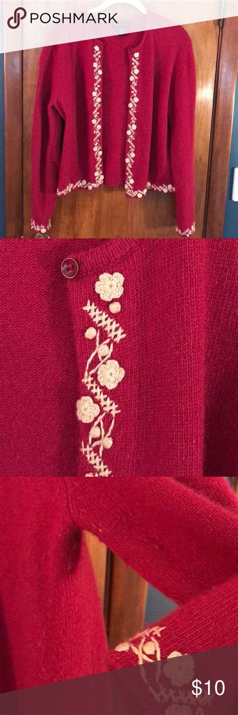 Wool Cardigan Perfect For Holiday Get Together Cranberry With Detailed