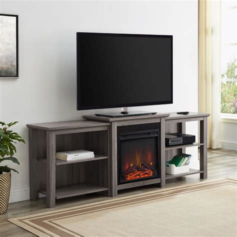 Inch Tiered Top Open Shelf Fireplace Tv Console Slate Grey By