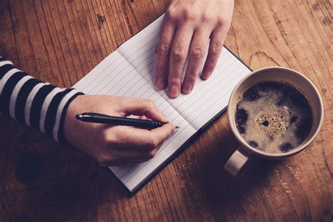 Woman Drinking Coffee And Writing A Diary Note Woman Drinking Coffee