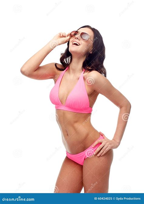 Happy Woman In Sunglasses And Bikini Swimsuit Stock Image Image Of Shades Female 60424025