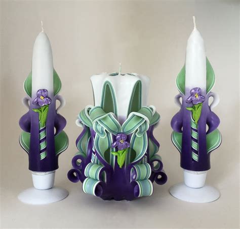 Hand Carved Iris Candle Set Etsy In 2020 Candles Diy Candles