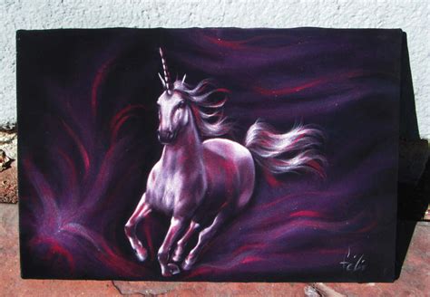 Unicorn Original Oil Painting On Black Velvet By Enrique Felix Fel