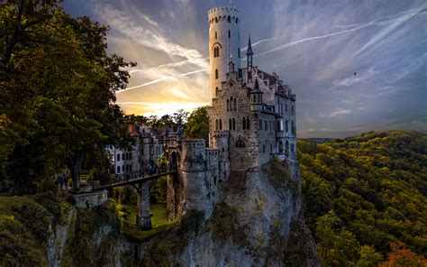 Download Wallpapers Lichtenstein Castle Forest Sunset