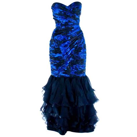 1980s Ungaro Cobalt Blue Silk Brocade Mermaid Gown For Sale At 1stdibs