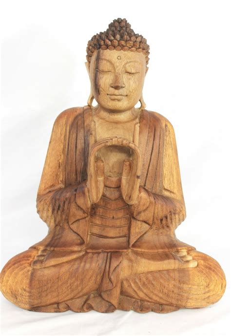 Buddha Wishing Jewel Mudra Sculpture Hand Carved Suar Wood Statue