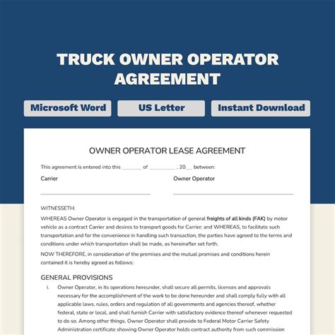 Editable Truck Owner Operator Lease Agreement Template Form Editable
