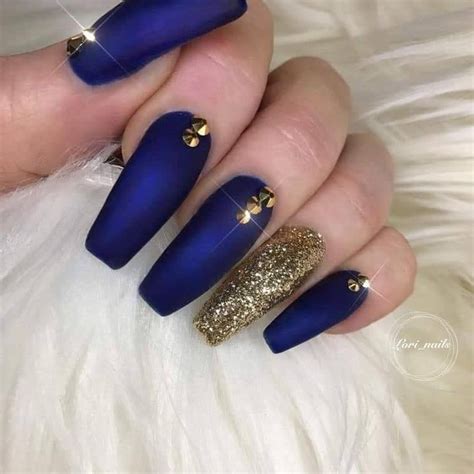 Pin By Gladiss On Nails Blue Glitter Nails Gold Acrylic Nails Blue