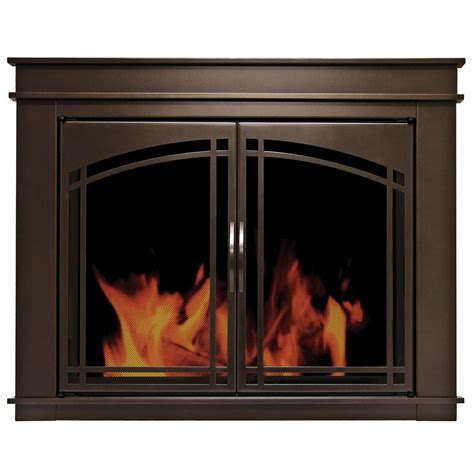 Pleasant Hearth Fenwick Large Glass Fireplace Doors Fn 5702 The Home Depot