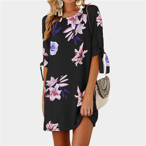 Buy Womens Floral Print Bowknot Sleeves Cocktail Mini Dress Casual