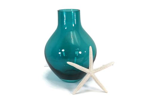 Liven up your home décor with the turquoise ombré bubble glass vase, 6. Deep Turquoise Teal Blue Glass Vase; 10" Tall MCM Art ...