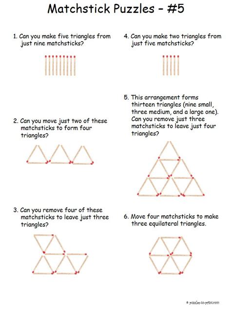 Free Printable Triangle Matchstick Puzzles Printable Brain Teasers