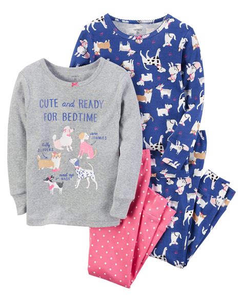 Baby Girl 4 Piece Dog Snug Fit Cotton Pjs Toddler Pajamas