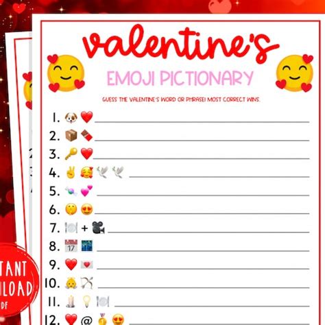 Valentines Day Emoji Pictionary Game Printable Fun Emoji Etsy