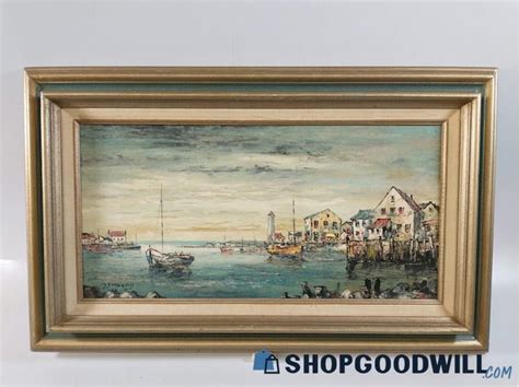 Artist Signed Harbor Scene Oil Painting