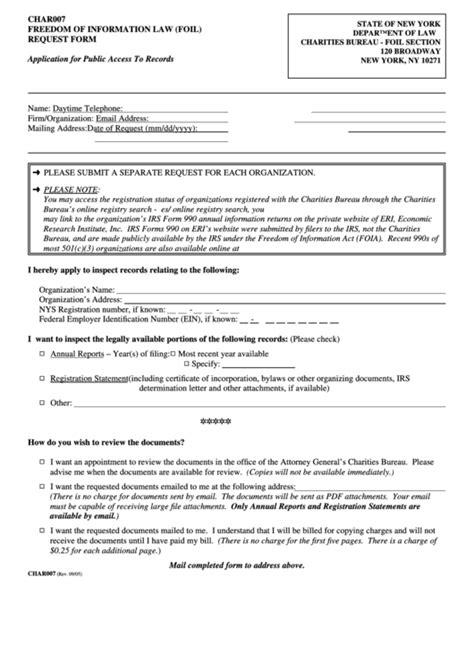 Form Char007 Freedom Of Information Law Foil Request Form New York Department Of Law