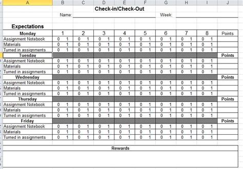 Check Incheck Out Secondary Excel Example Classroom Management Plan