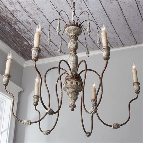 Distressed white chandelier 3 way vintage light clear acrylic jewels shabby chic. Regal Distressed Chandelier - Shades of Light
