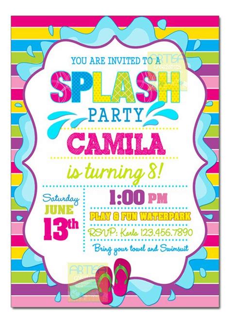 Splash Party Invitation Pool Party Birthday Invitation Girl Pool Birthday Summer Birthday
