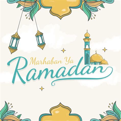 Premium Vector Hand Drawn Marhaban Ya Ramadan Lettering