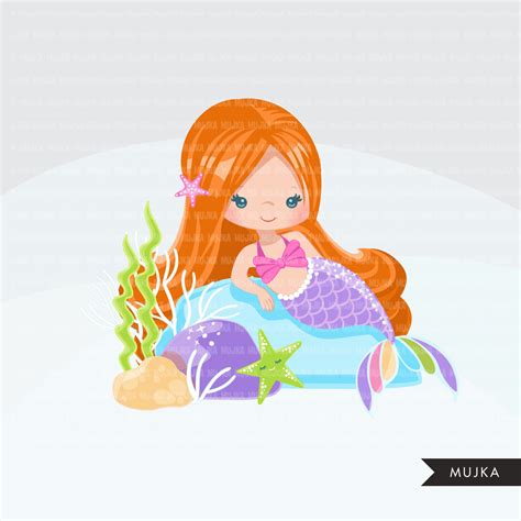 Mermaid Clipart Pastel Rainbow Mermaid Graphics Girls Summer Mujka