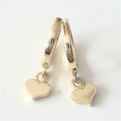14k Real Solid Gold Heart Drop Dangle Hoop Earrings For Women Latika Jewelry Handmade Fine