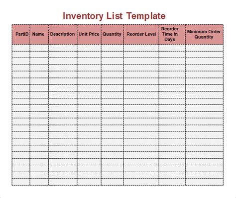 Free Printable Inventory Templates DocTemplates