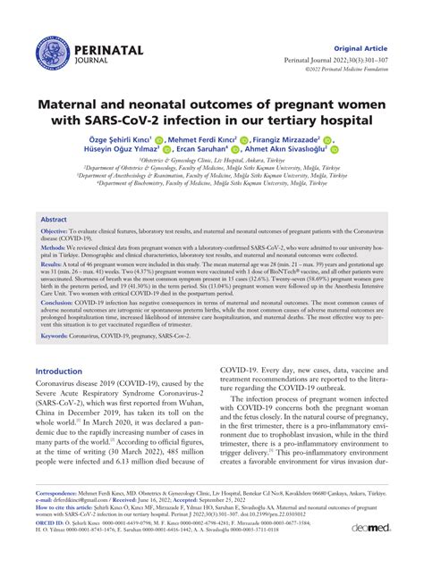 Pdf Maternal And Neonatal Outcomes Of Pregnant Women With Sars Cov 2 Infection In Our Tertiary